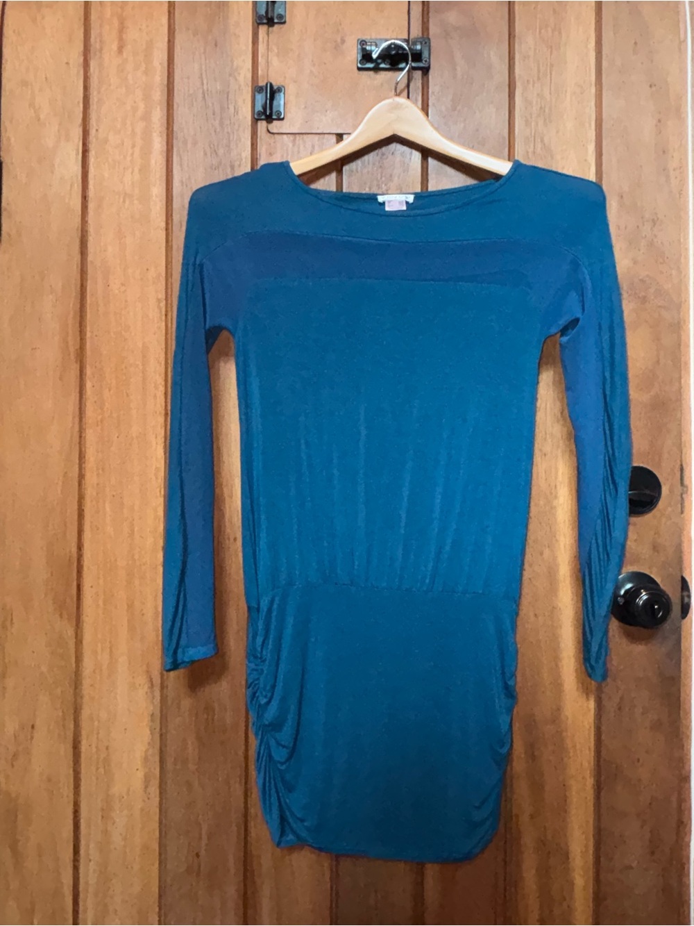 VENUS Long Sleeve Teal Ruched Waist Top
